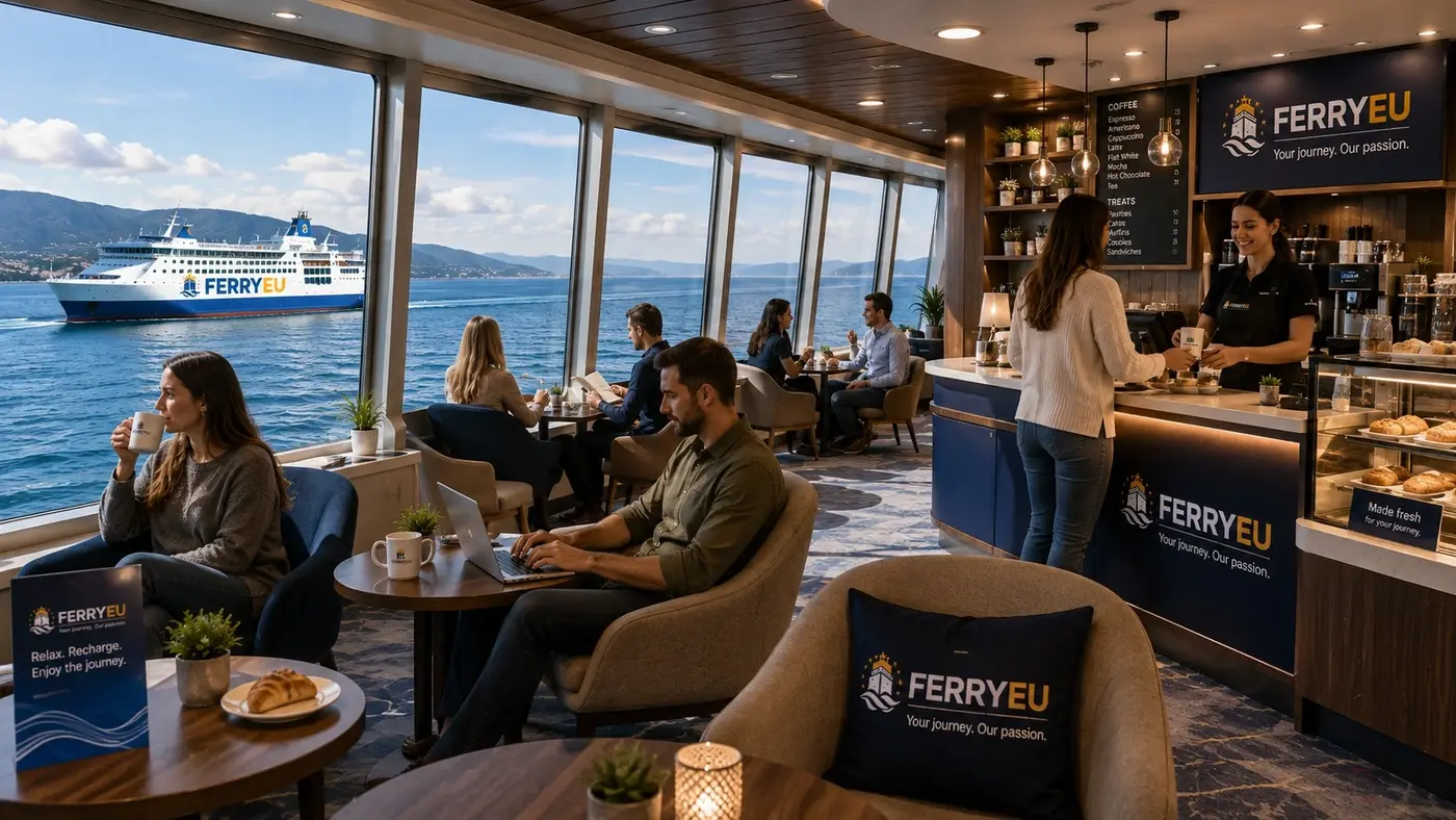 Ristoranti, caffè, Wi-Fi e spazi esterni: traghetto, rotte e servizi passeggeri