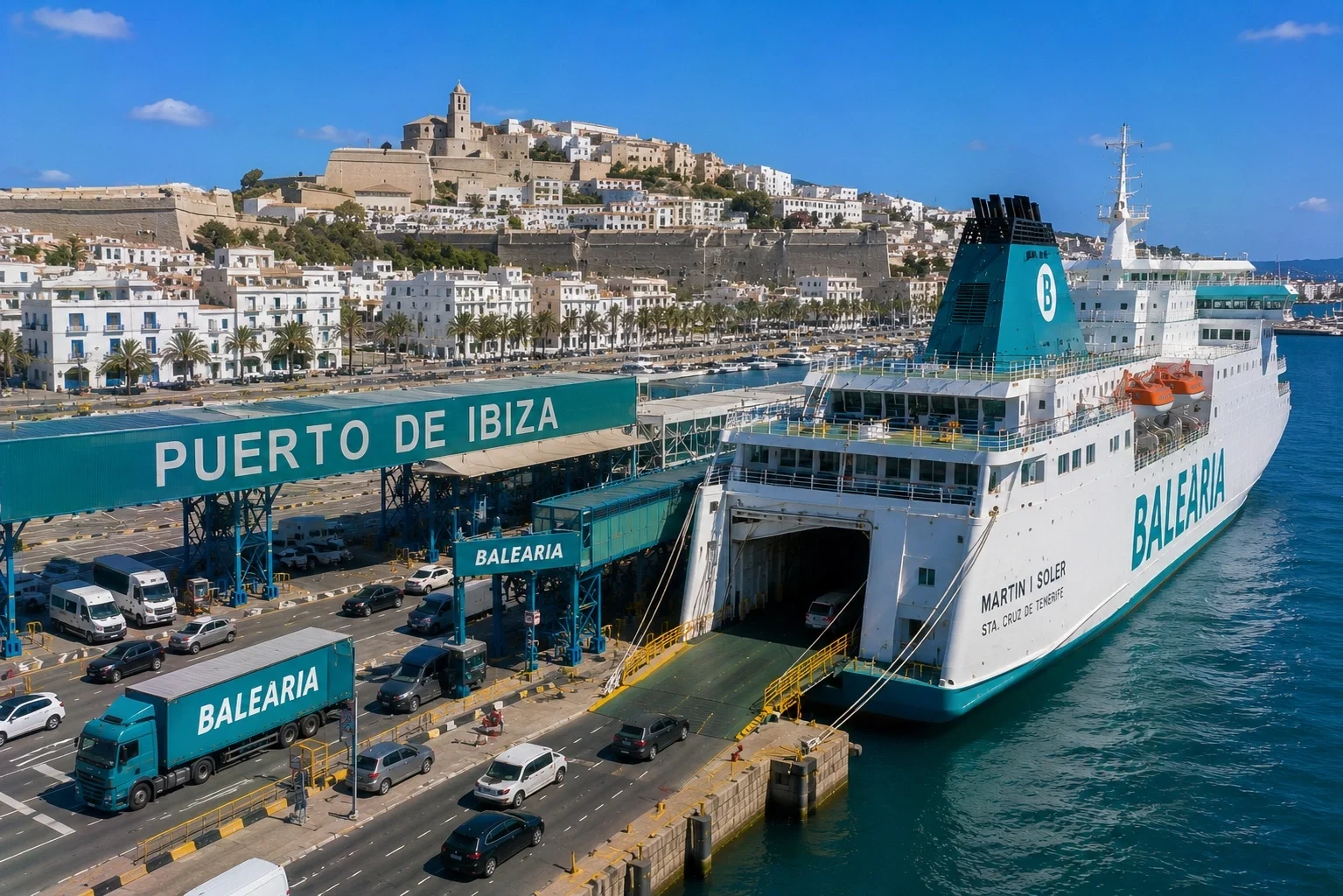 Traghetto e porto sulla rotta Ibiza–Formentera